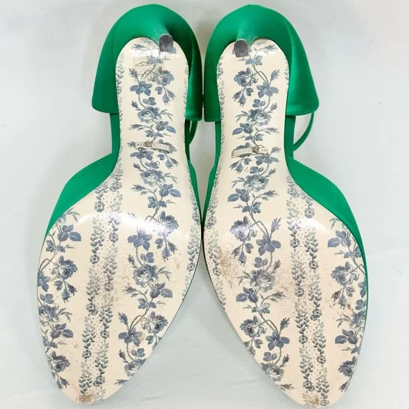 Gucci Emerald Green Satin Ankle Strap D’Orsay Heels Women’s 9.5 With Box